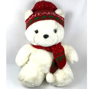 Dayton Hudson 1986 Santa Christmas Holiday Bear Plush White With Hat Scarf